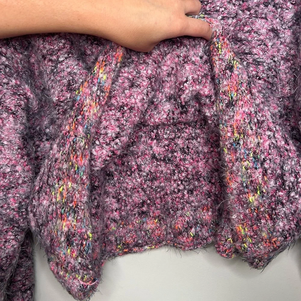 Free People Stellar Pullover Knit Sweater Shocking Pink Cozy Warm Size Small